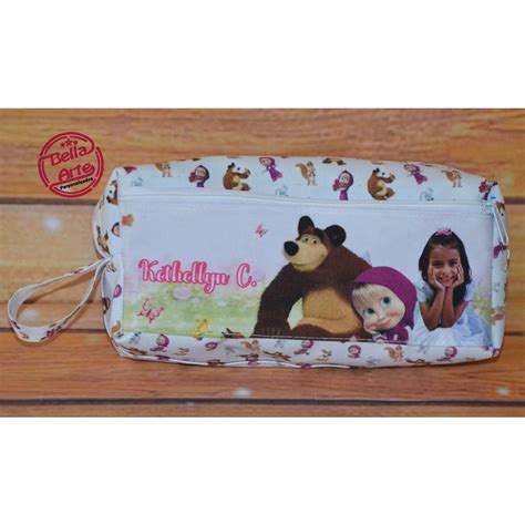 Estojo Masha e o Urso Personalizado com bolso .